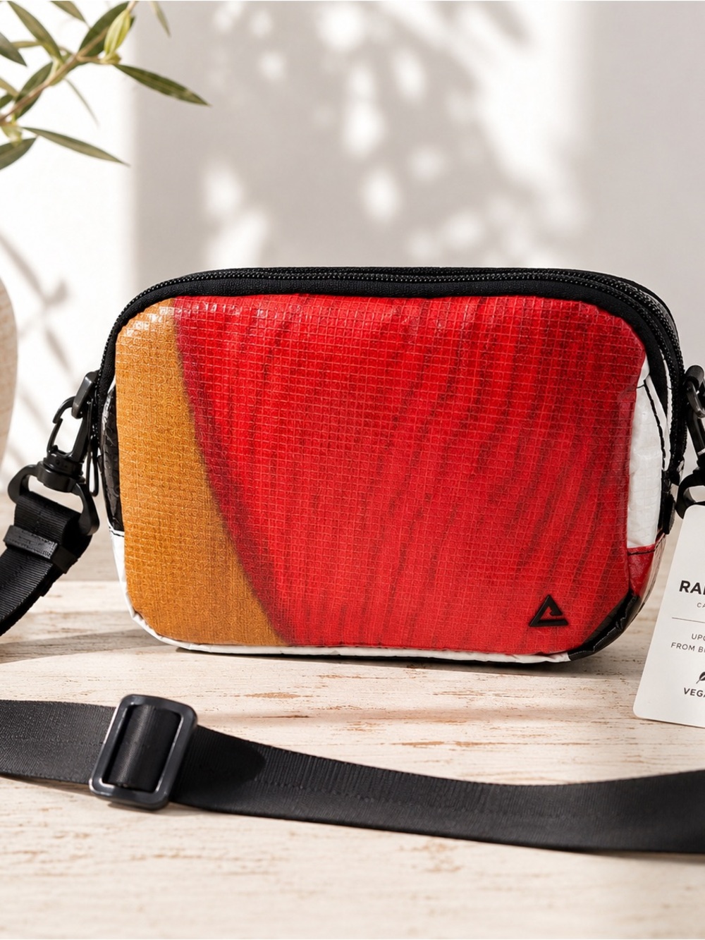RAREFORM Zion Sling Bag Crossbody Upcycled Billboard Vinyl Red Black NWT Vegan